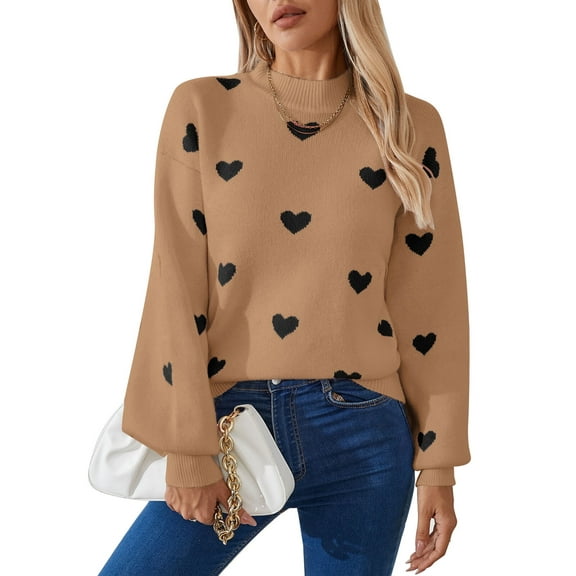 Women Sweaters Crewneck Cute Heart Valentine's Day Long Sleeve Knitted Sweaters Winter Pullover Sweaters Alsol Lamesa