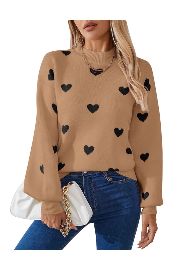 Women Sweaters Crewneck Cute Heart Valentine's Day Long Sleeve Knitted Sweaters Winter Pullover Sweaters Alsol Lamesa