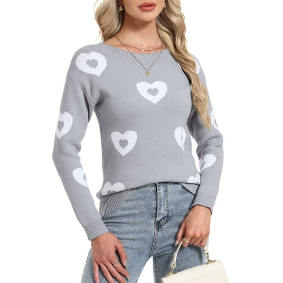 Women Sweaters Crewneck Cute Heart Valentine's Day Long Sleeve Knitted Sweaters Winter Pullover Sweaters Alsol Lamesa
