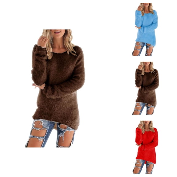 Women Sweaters, Crewneck Sweaters for Women, Lightweight Soft Pullover, Fuzzy Warm Fit for Everyday