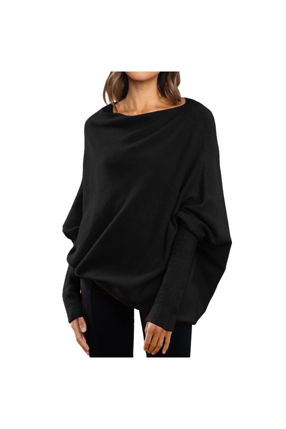 Women Sweaters Fall Sweaters For Women Asymmetric Draped Jumper Long Batwing Sleeve Off The Shoulder Sweater Slouchy Knit Pullover Sweaters