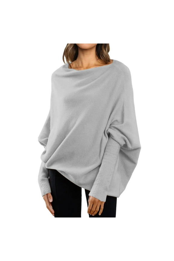 Women Sweaters Fall Sweaters For Women Asymmetric Draped Jumper Long Batwing Sleeve Off The Shoulder Sweater Slouchy Knit Pullover Sweaters