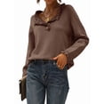 thumbnail image 1 of Women Sweaters Fall Winter Clothes Long Sleeve Button Up Ruffle Crew Neck Casual Knitted Pullover Tops Brown M, 1 of 8