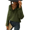 thumbnail image 1 of Women Sweaters Fall Winter Clothes Long Sleeve Button Up Ruffle Crew Neck Casual Knitted Pullover Tops Olive Green XXXL, 1 of 8