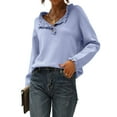 thumbnail image 1 of Women Sweaters Fall Winter Clothes Long Sleeve Button Up Ruffle Crew Neck Casual Knitted Pullover Tops Sky Blue XL, 1 of 8