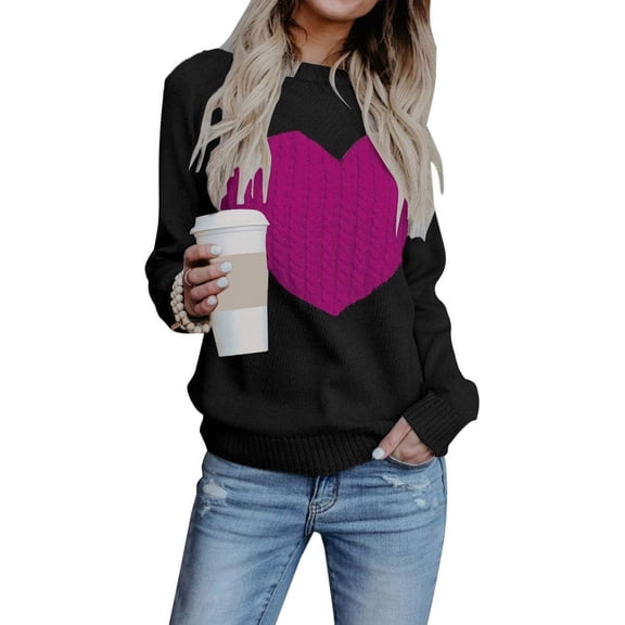 ZANKLEY Women Sweaters Heart Front Crew Neck Long Sleeve Knitted Pullover Fall Winter Sweater