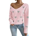 thumbnail image 1 of Women Sweaters Heart Print Valentine’s Day Sweaters Casual V Neck Long Sleeve Fall Winter Lightweight Pullover Sweater Alsol Lamesa, 1 of 6