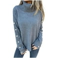 thumbnail image 1 of Women Sweaters High Neck Knit Pullover Button Jumper Long Sleeve Knitted Tops Fine Knitting Sweater Vintage Clothes Elegant Trendy Outfits Fall Winter Pullovers, 1 of 8