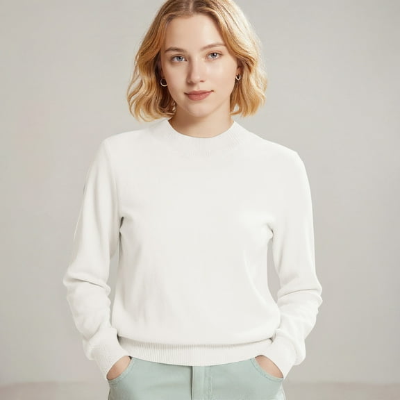 Women Sweaters Long Sleeve Tops Classic Crew Neck Pullover Sweaters Loose Dressy Casual Basic Clothes White XL