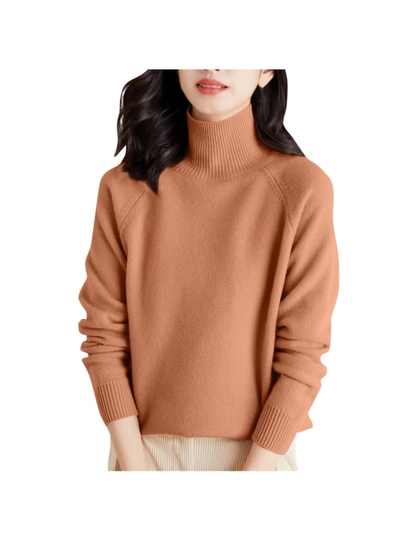 Women Sweaters Long Sleeve Turtleneck Ribbed Knit Base Layer Pullover Tops Casual Lightweight Fall Winter Warm Sweater,XL,Gold