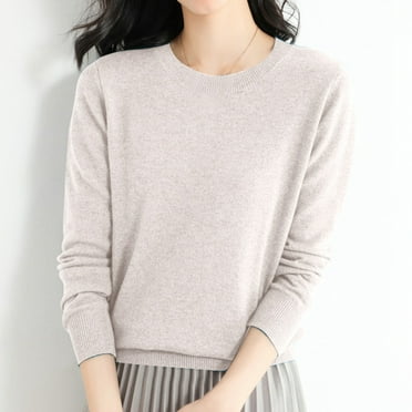 Women Sweaters Loose Crew Neck Long Sleeve Lightweight Sweater Pullover , Women Sweater Beige XXL