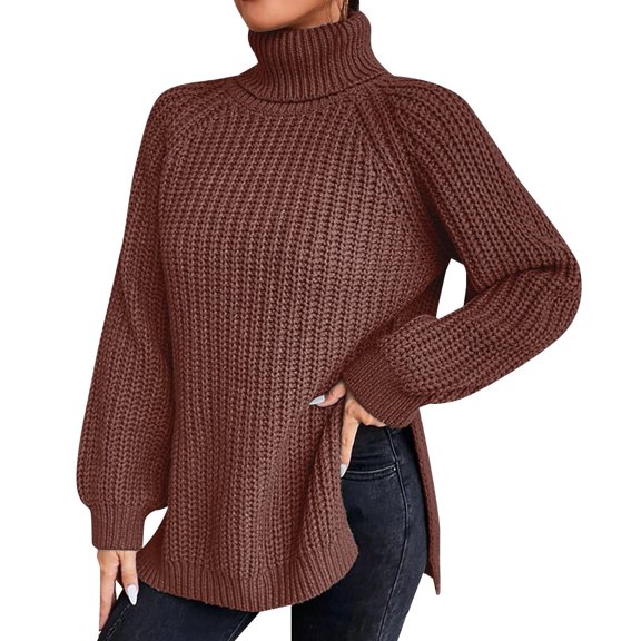 Women Sweaters Loose Solid Color Sweater Medium Long Autumn/winter Turtleneck Long Sleeved Knit Sweater Sweaters