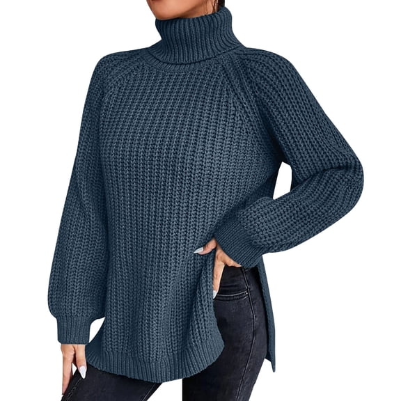 Women Sweaters Loose Solid Color Sweater Medium Long Autumn/winter Turtleneck Long Sleeved Knit Sweater Sweaters