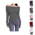thumbnail image 1 of Women Sweaters, Off Shoulder Sweaters for Women, Collarbone Long Sleeve Knit, Spring Autumn Fashion, 1 of 4