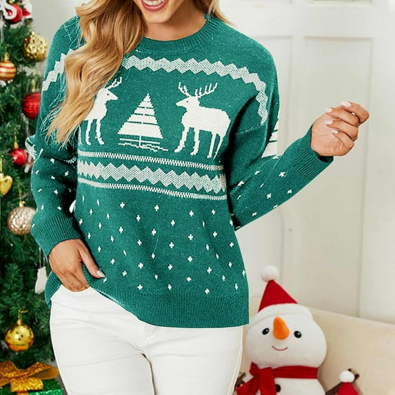 Women Sweaters Plus Size Ugly Christmas Sweatshirts Women Lightweight Knit Tops Chunky Pullover Trendy Long Sleeve Casual Pullover Green M