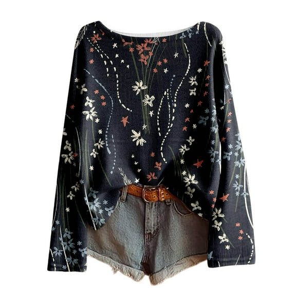 Women Sweaters Plus Size Vintage Boho Floral Print Long Sleeve Knit Tops 2025 Fall Casual Baggy Loose Comfy Blouses