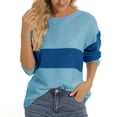 thumbnail image 1 of Women Sweaters Striped Pullover Sweaters Fall Winter Patchwork Knit Jumper Fall Sweaters Light Blue M, 1 of 3