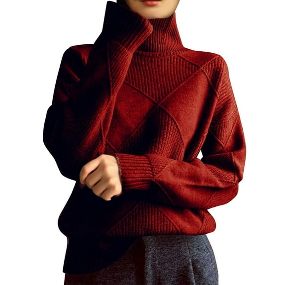Women Sweaters Tops for Women Trendy Casual High Neck Solid Color Pullover Sweater Soft Warm Knitted for Daily Wear and Fall Winter Fashion Comfort