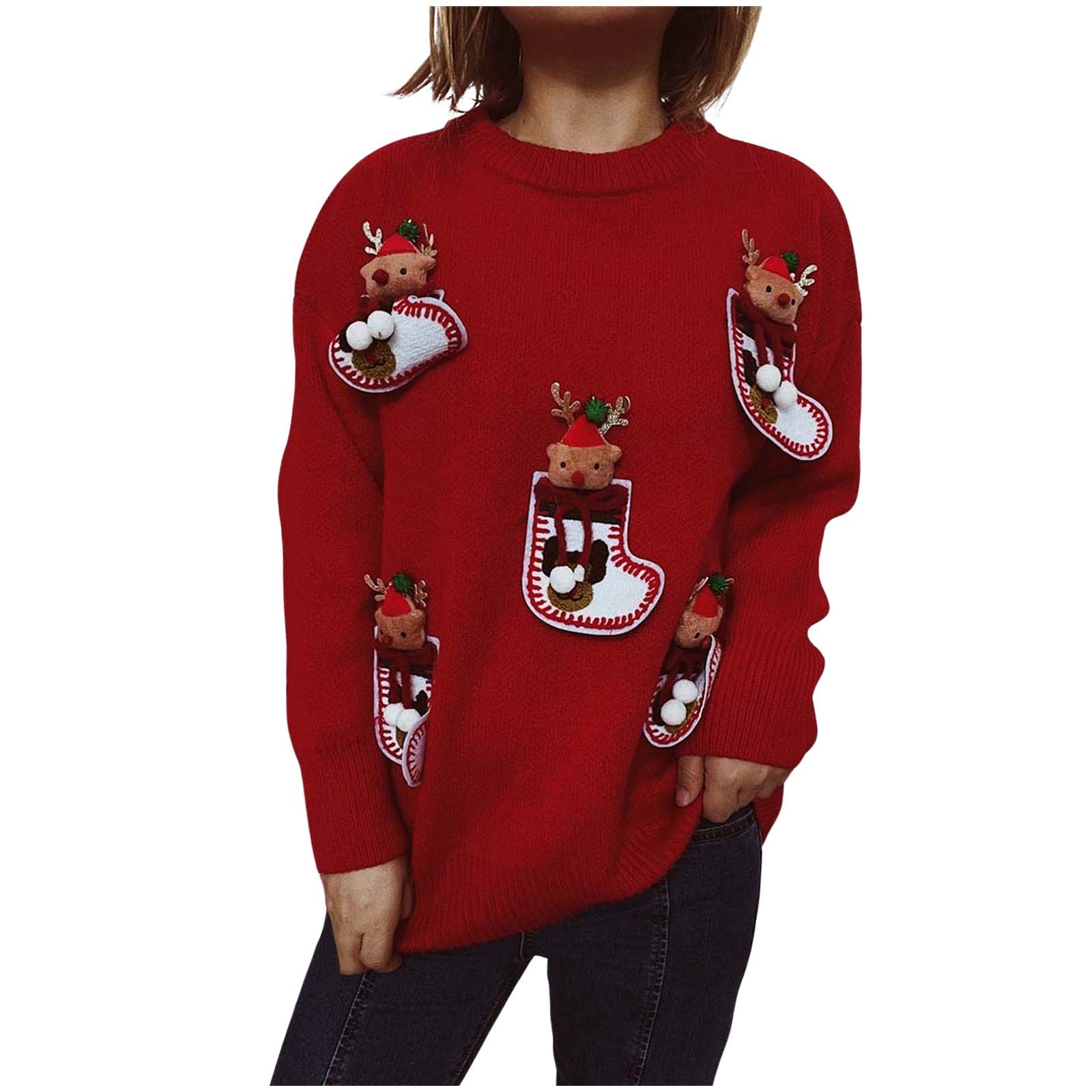 Women Sweaters Trendy Ugly Christmas Hand Decorated Christmas Stockings