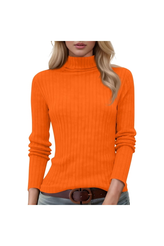 Women Sweaters Turtleneck Long Sleeve Ribbed Knit Pullover Tops Slim Fit Stretchy Women Dressy Casual Shirts Thermal Base Layer