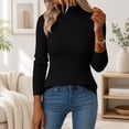 thumbnail image 1 of Women Sweaters Turtleneck Ribbed Knit Long Sleeve Slim Fit Pullover Tops Tee, 1 of 6
