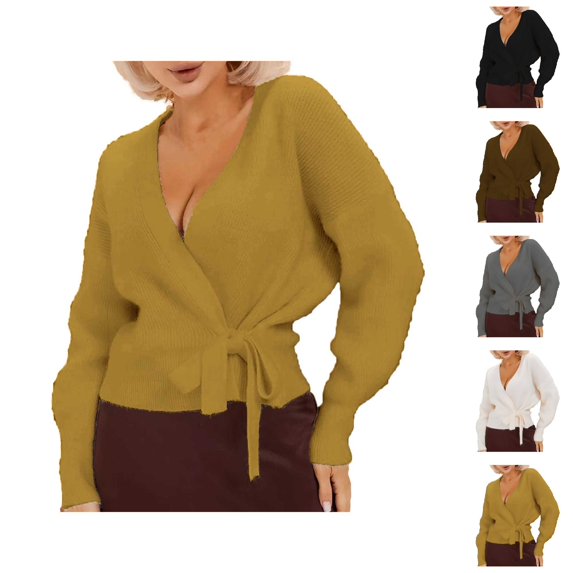 Women Sweaters, V Neck Cardigans for Women, Tied Knit Sweater Jacket, Slim Fit for Fall Fashion Outerwear