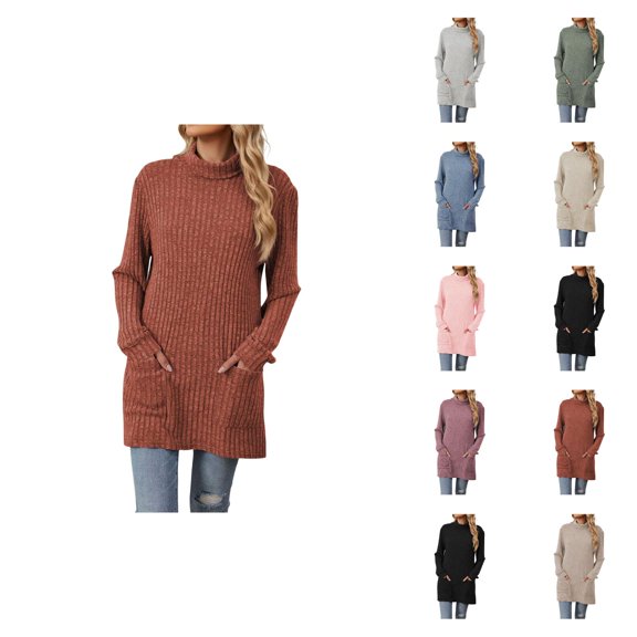 Women Sweaters, Winter Sweaters for Women, Half Turtleneck Long Sleeve Top, Baggy Pocket Pullover for Casual Wear and Relaxed Comfort