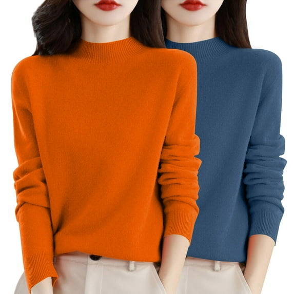 Women Sweaters Women'S Autumn And Winter 2pc Solid Color Soft And Comfortable Round Neck Pullover Sweaters