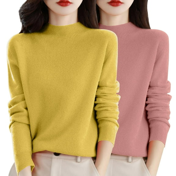 Women Sweaters Women'S Autumn And Winter 2pc Solid Color Soft And Comfortable Round Neck Pullover Sweaters