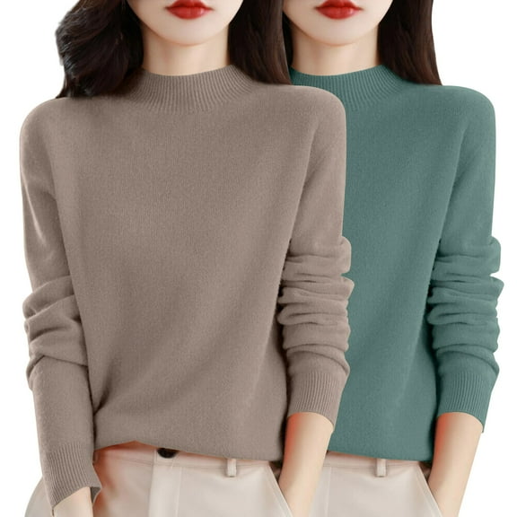 Women Sweaters Women'S Autumn And Winter 2pc Solid Color Soft And Comfortable Round Neck Pullover Sweaters