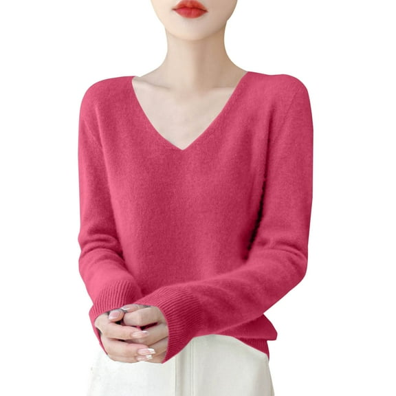 Women Sweaters Women's Autumn And Winter New Line Pure Wool V Neck Solid Color Pullover Knitted Base Sweater Sweaters