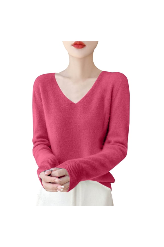 Women Sweaters Women's Autumn And Winter New Line Pure Wool V Neck Solid Color Pullover Knitted Base Sweater Sweaters