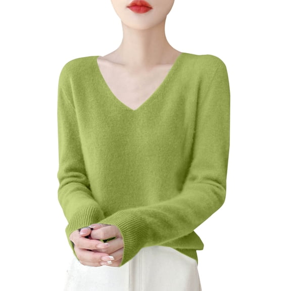 Women Sweaters Women's Autumn And Winter New Line Pure Wool V Neck Solid Color Pullover Knitted Base Sweater Sweaters