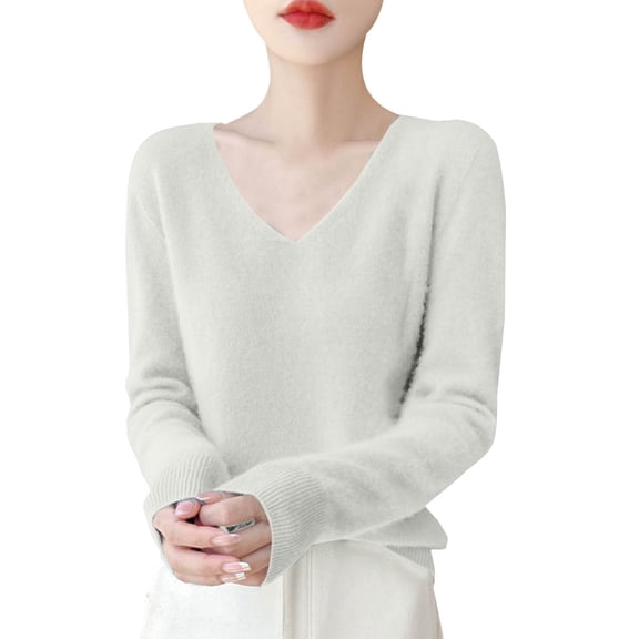 Women Sweaters Women's Autumn And Winter New Line Pure Wool V Neck Solid Color Pullover Knitted Base Sweater Sweaters