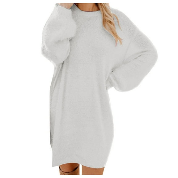 Women Sweaters Women's Fashionable Long Sleeve Pullovers Loose Fluffy Fuzzy Jumper Sweater Winter Knit Turtleneck Warm Sweater Dress Sweater XL White