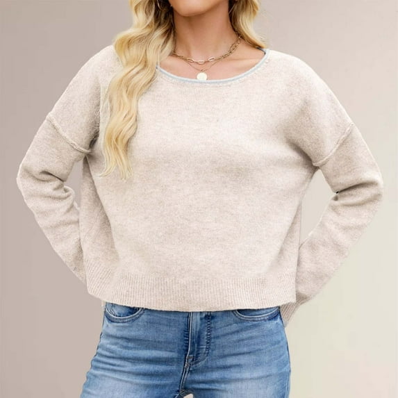 Women Sweaters Women's Pullover Sweater Soft Knit Casual Loose Fit Round Neck Basic Solid Color Top for Daily Wear and Outfits