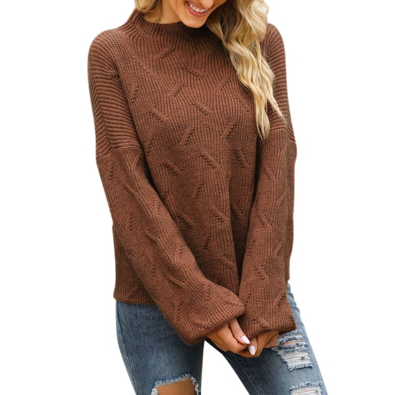 Women Sweaters Women's Tops Womens Long Sleeve Tops Knit Shirt Pullover Sweater Jumper Tops Casual Warm Stand Collar Sweater