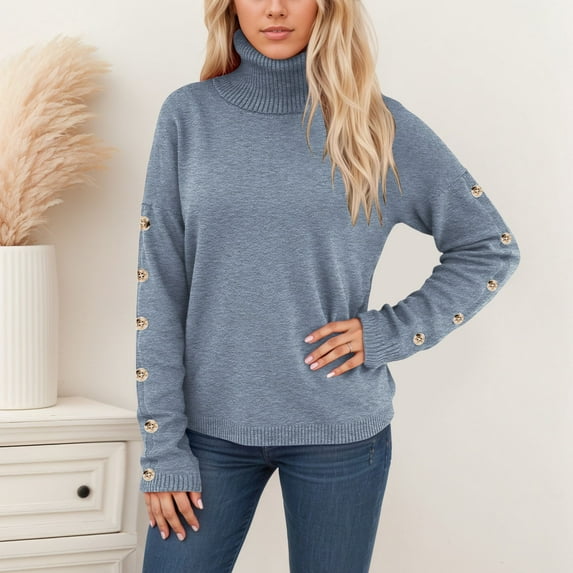 Women Sweaters Women's Winter Knit Sweater High Neck Button Pullover Casual Comfortable Warm Soft Loose Fit Long Sleeve Tops for Fall and Winter Season