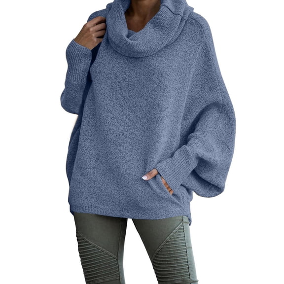 Women Sweaters Womens Cowl Neck Pullover Sweater With Pockets Batwing Long Sleeve Sweatshirts Casual Turtleneck ​Jumper Tops Sweaters