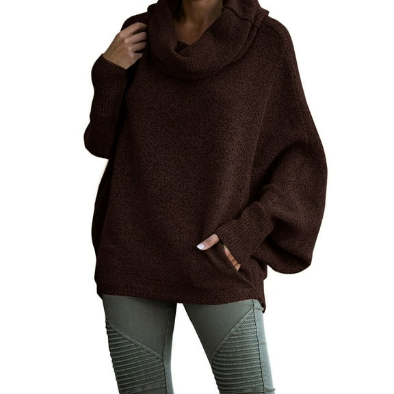 Women Sweaters Womens Cowl Neck Pullover Sweater With Pockets Batwing Long Sleeve Sweatshirts Casual Turtleneck ​Jumper Tops Sweaters