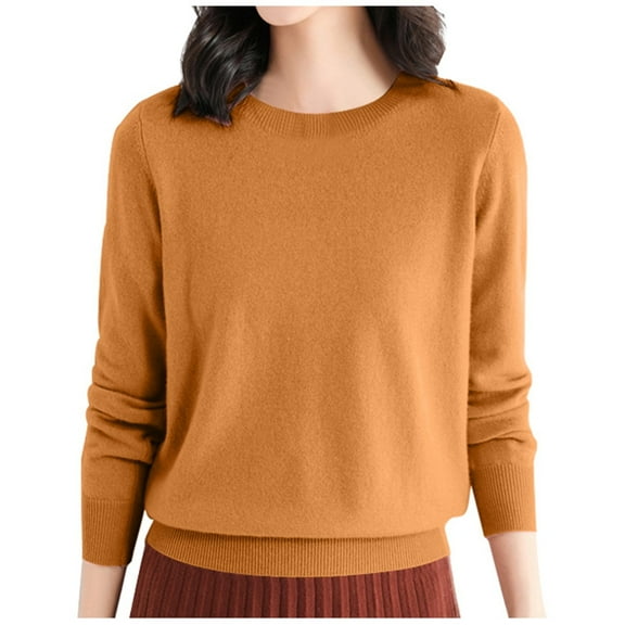 Women Sweaters Wool Base Layer Shirt Tops Crewneck Long Sleeve Daily Solid Pullover Sweaters Fall Sweaters Gold L