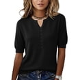 thumbnail image 1 of Women Sweaters and Pullovers Short Sleeve V-Neck Female Pullover Button Knit Tops Black 2XL, 1 of 4