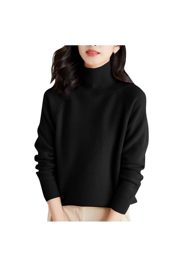 Women Sweaters for Fall Women's Long Sleeve Turtleneck Sweater Knit Sweater Casual Loose Pullover Sweaters Tops Womens Fall Outfits S-306 Black L