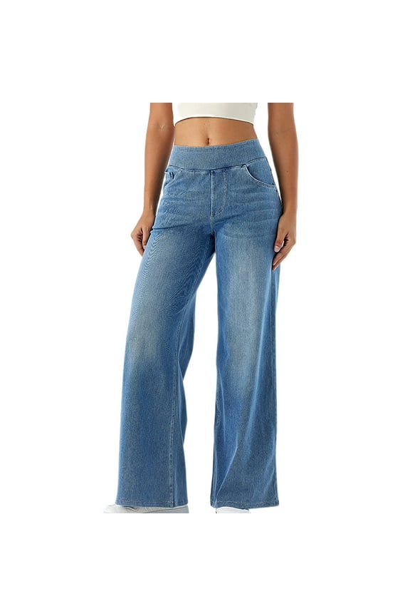 Women Sweatpant Jeans,Sweatpants That Look Like Jeans,High Waisted Stretchy Pull On Wide Leg Denim Pants with Pockets, 2758 Limited Time Clearance