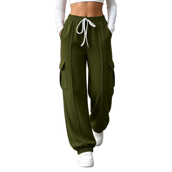 Women Sweatpants 2026 Casual Fall Winter Pants High Waisted Drawstring Baggy Pants Solid Color Cargo Pant Straight Leg Athletic Trousers