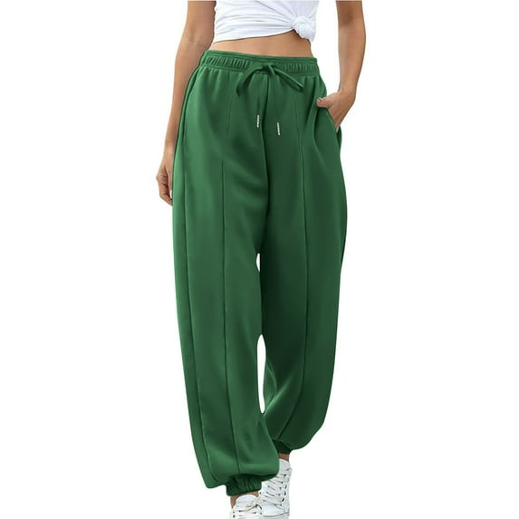 CHUMUD Women Sweatpants Baggy Drawstring High Waisted Cinch Bottom Joggers Solid Color Pleated Athletic Sweat Pants with Pockets