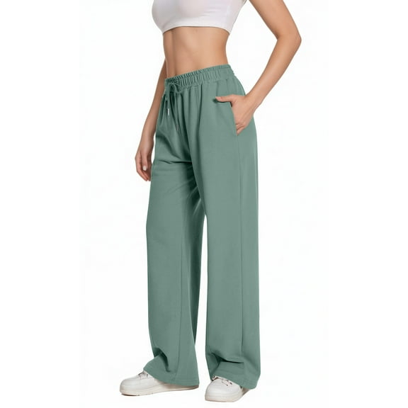 Women Sweatpants Baggy High Waisted Oversized Wide Leg Sweatpants Drawstring Elastic Lightweight Cotton Track Pants 01-Army Green M
