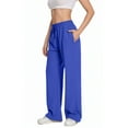 thumbnail image 1 of Women Sweatpants Baggy High Waisted Oversized Wide Leg Sweatpants Drawstring Elastic Lightweight Cotton Track Pants 03-Blue L, 1 of 4
