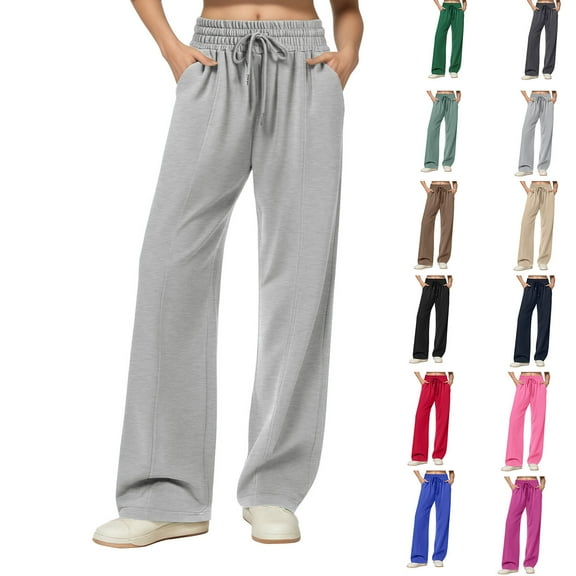 Women Sweatpants Baggy High Waisted Oversized Wide Leg Sweatpants Drawstring Elastic Lightweight Cotton Track Pants 08-Light Gray S