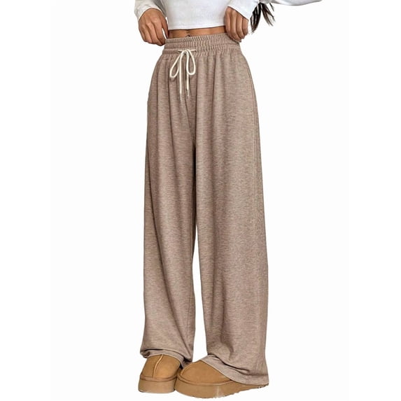 Women Sweatpants Baggy Wide Leg Pants Lounge Comfy Palazzo Joggers with Pockets Khaki M